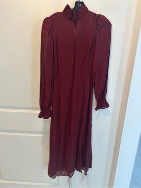 Reformation Wine Red High-Neck Long Sleeve Midi Dress
